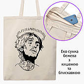 Еко сумка Ліл Піп (Lil Peep) бежева на блискавці саржа з принтом
