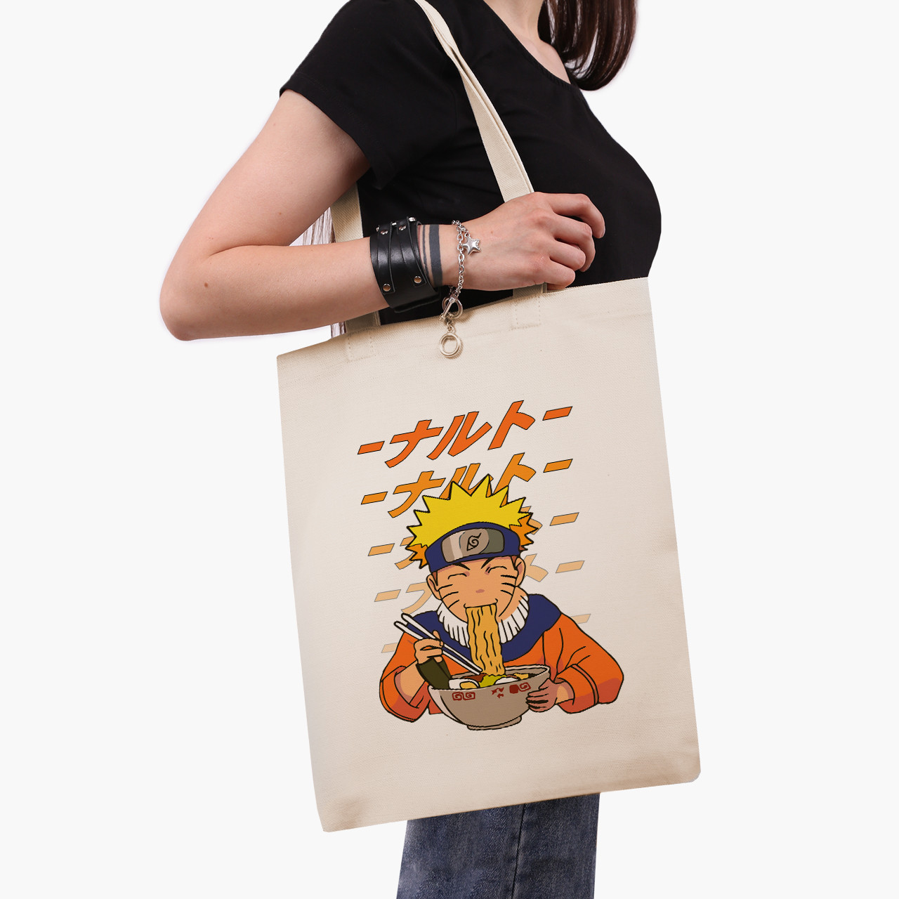 Еко сумка Наруто Узумакі (Naruto Uzumaki), шопер з принтом бежевий саржа, фото 1