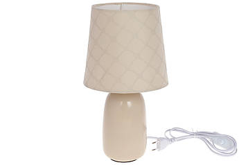 Лампа настільна 33.5 см з порцеляновою основою і тканинним абажуром, колір бежевий