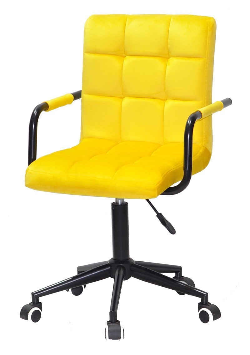 Кресло Augusto Arm BK-Modern Office з підлокітниками, жовтий В-1027 велюр на чорній хрестовині з колесами