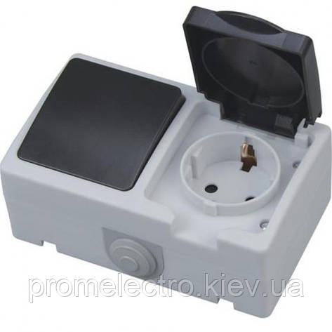 Розетка з заземленням з кришкою + вимикач IP 54 ATOM, фото 2