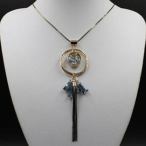 Підвіска на золотисто-чорному ланцюжку з золотистими деталями з кристалами з хвостом довжина 75 см