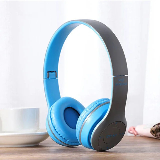Бездротові Bluetooth-навушники P47BT Bluetooth MP3 FM радіо MicroSD Блакитні