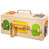 Деревянная игрушка Сундук с замками бизикуб монтессори ящик шкатулка двери с замками детская развивающая игра