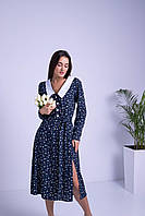 Женское платье с цветами и белым воротником 50, Синий