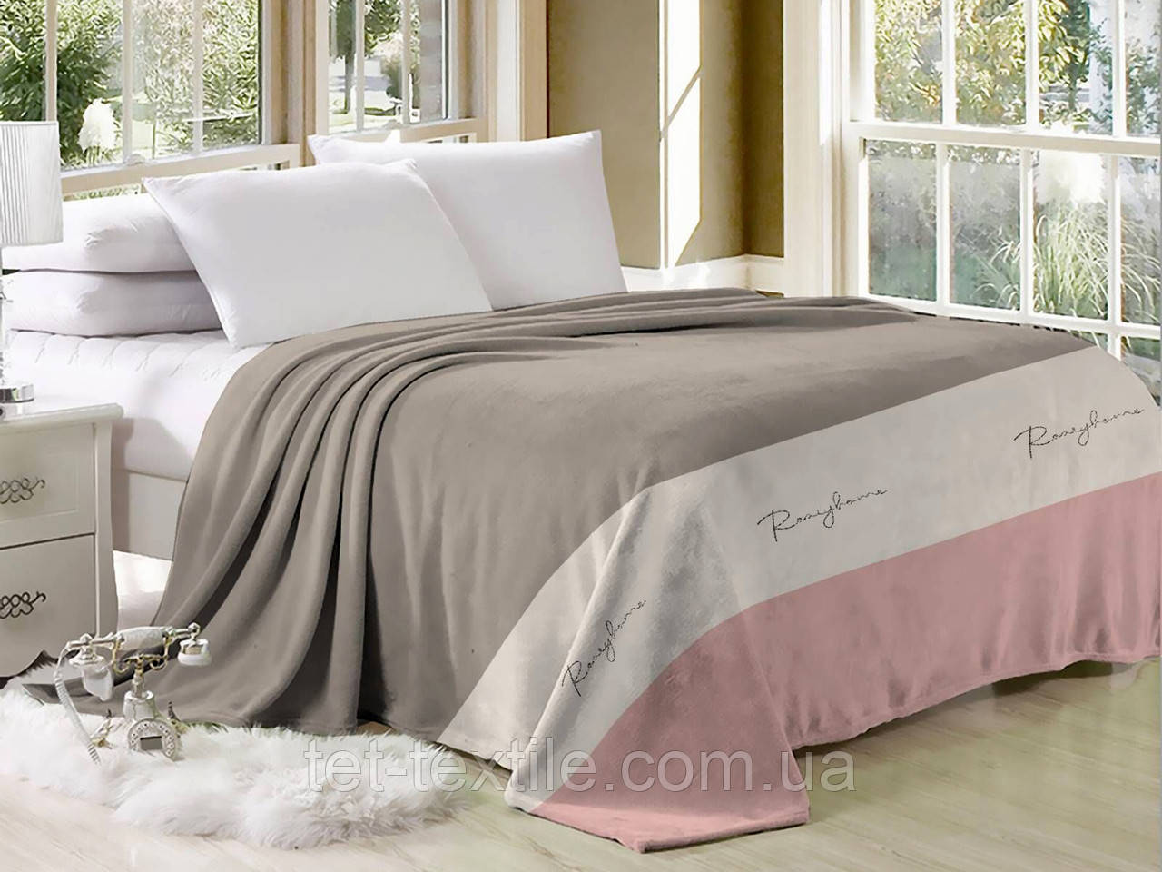 Плед з мікрофібри Велсофт Смуги бежево рожевий 220х240 см