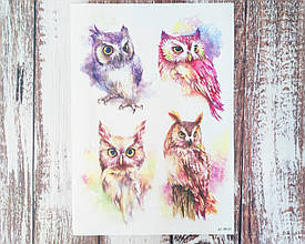 Декупажна карта А-4 "Акварельні сови". 1 шт
