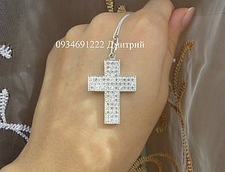 Широкий срібний хрестик з розсипом каміння