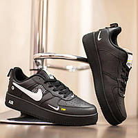 Женская обувь весна лето черная Найк Аир Форс 1. Низкие кроссовки женские черные с белым Nike Air Force 1