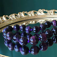 Ожерелье из натурального камня Фиолетовый тигровый глаз экстра шар 48см