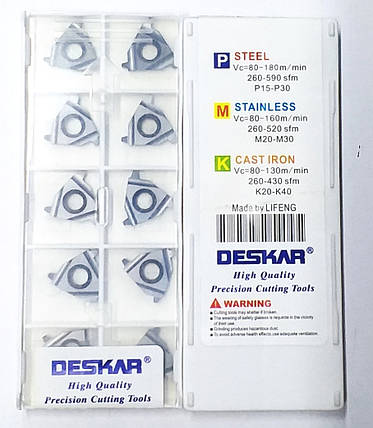 16ER 3 TR LDA DESKAR (Сталь, Нержавіюча сталь, Чавун) Твердосплавна пластина, фото 1