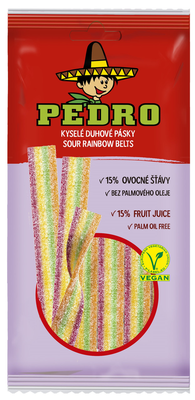 Жувальні цукерки Ремінці Веселка PEDRO 80 г, (20 шт/ящ)