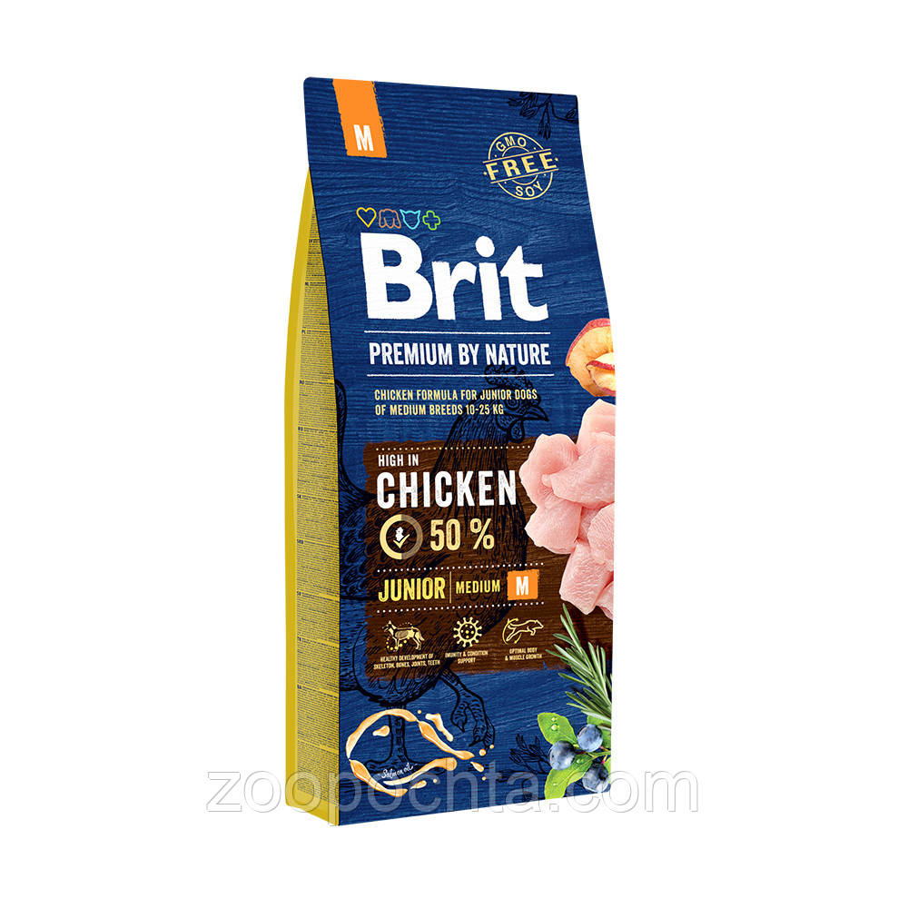 Сухий корм Brit Premium Junior M для цуценят середніх порід, з куркою 15КГ