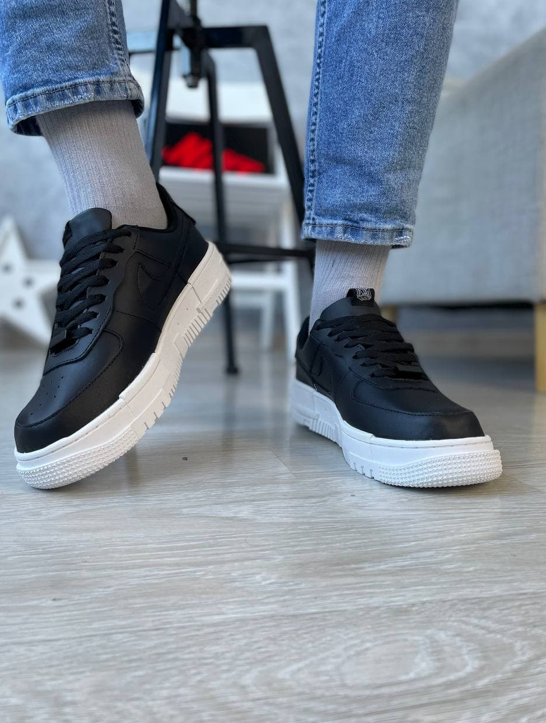 Мужские кроссовки Nike Air Force pixel black white Найк Форсы черные с ...