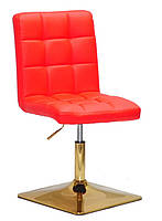 Стілець Augusto 4-GD-Base червоний шкірозамінник 1007, на квадратній золотій опорі з регулюванням висоти, фото 2