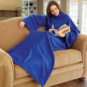 Плед ковдра з рукавами Snuggie флісовий синій худі плед