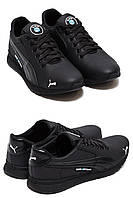 Мужские кожаные кроссовки Puma (Пума) BMW MotorSport, мужские кожаные туфли черные, кеды повседневные
