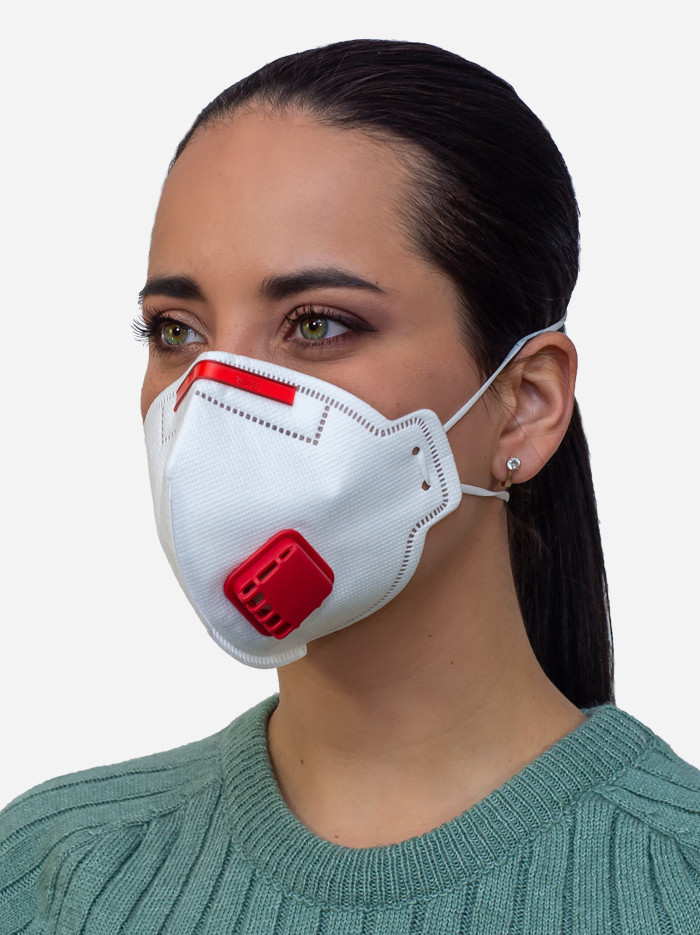 Респіратор медичний маска захисна НйоН FFP3 з клапаном і кліпсою 4-шаровий білого кольору (Red valve 01)