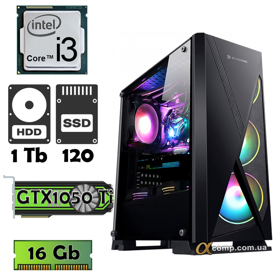 Компьютер AlphaPC (i3-9100F • 1050Ti • 16Gb • ssd 120Gb • 1Tb) RG9-T209