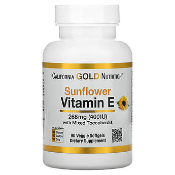 California Gold Nutrition, Вітамін E з соняшнику зі змішаними токоферолами, 400 МО, 90 м'яких таблеток