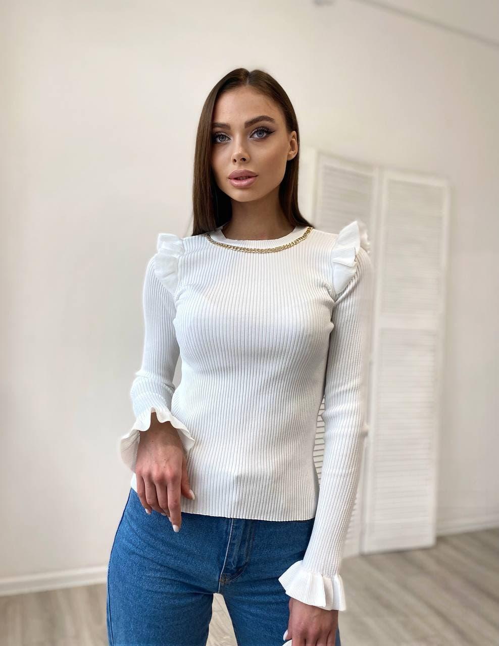 Жіноча кофта з рюшами на плечах і розкльошеними рукавами (р. 42-46) 55041403