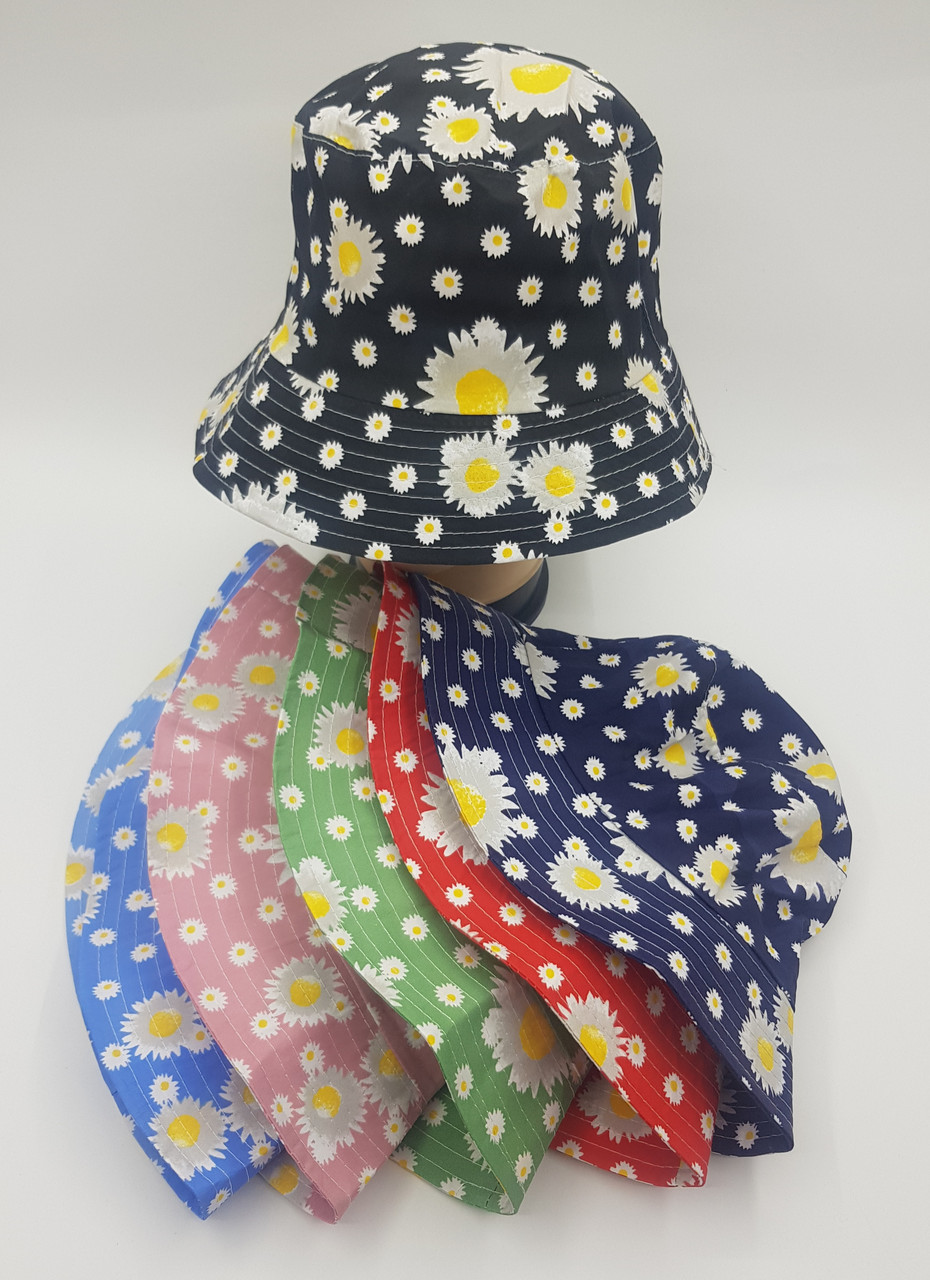 Панама жіноча оптом «Прикрашена принтом Ромашки » Бавовна р-ри 58