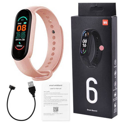Фітнес браслет FitPro Smart Band M6 (смарт годинник, пульсоксиметр, пульс). Колір рожевий, фото 2
