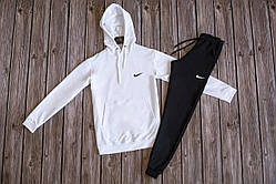 Чоловічий спортивний костюм NIKE з капюшоном білаТолстовка з принтом Найк трикотажні штани NIKE на манжетах