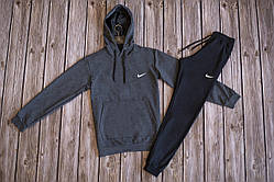 Чоловічий спортивний костюм NIKE з капюшоном темносіраТолстовка з лого Найк трикотажні штани NIKE на манжетах