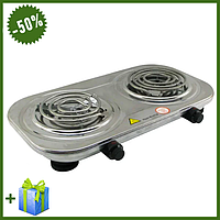 Плита електрична настільна на 2 конфорки Rainberg RB-008, Потужна побутова електроплита з нержавіючої сталі