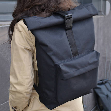 Рюкзак Ролл Топ. Дорожня сумка, сумка для походу з тканини. Модель №9543. Колір чорний, фото 2
