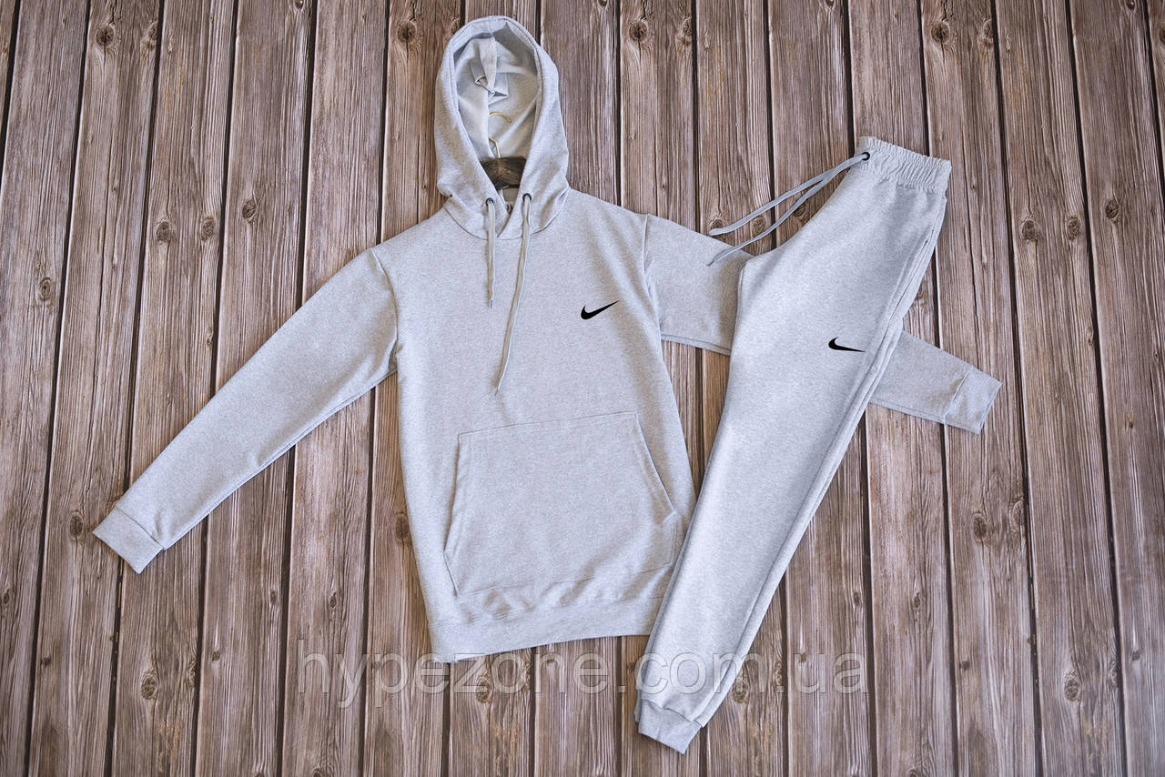 Чоловічий спортивний костюм NIKE сірий Толстовка з принтом Найк трикотажні штани NIKE з карманами
