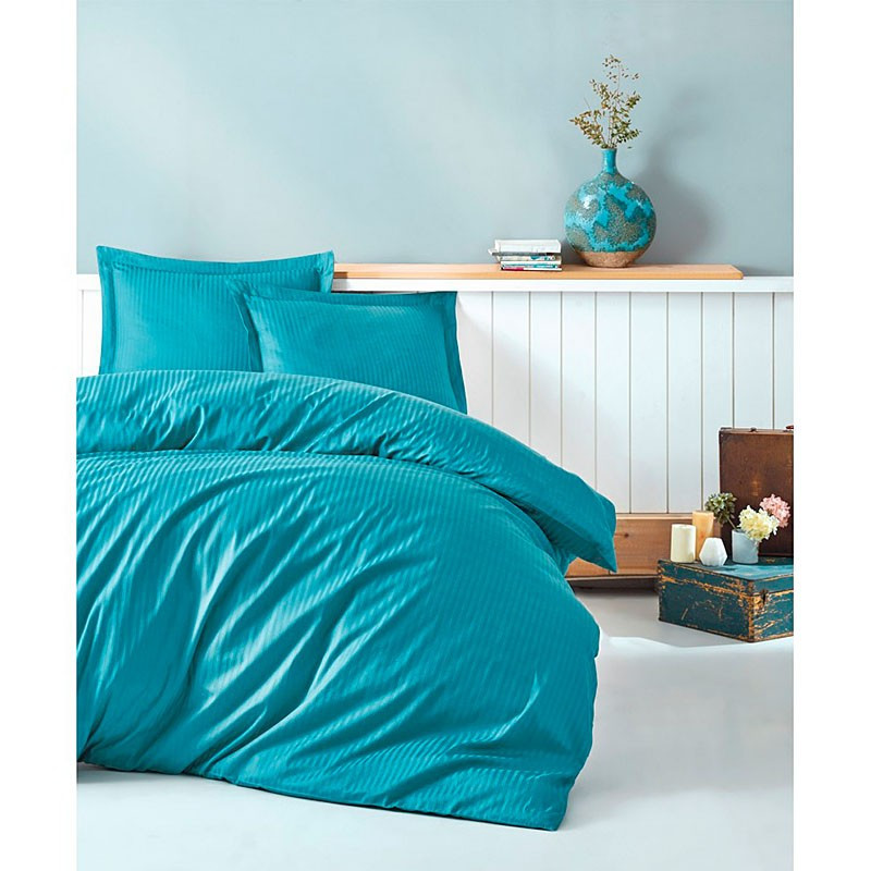 Постільна білизна Cotton Box ELEGANT STRIPE Turkuaz двоспальний - євро