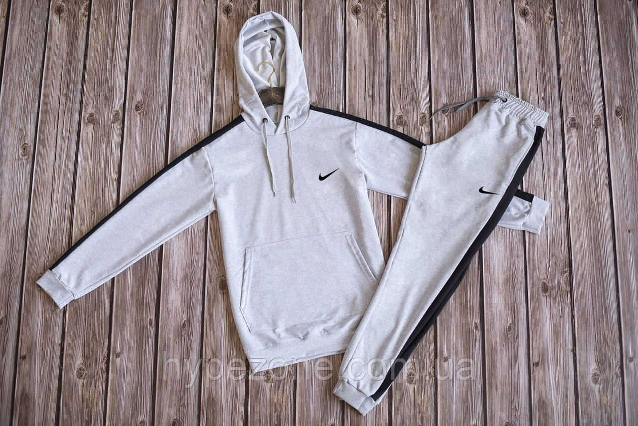 Чоловічий спортивний костюм NIKE весняний з лампасами Кенгуру з принтом Найк трикотажні штани NIKE на манжетах