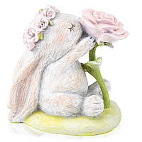 Статуэтка Кролик с розой 12 см 16013-042 пасхальная фигурка зайчик и цветок