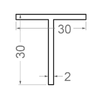 Тавр алюминиевый 30x30x2 без покрытия