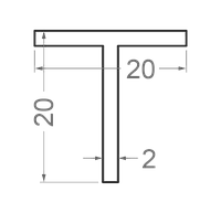 Тавр алюминиевый 20x20x2 без покрытия