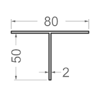 Тавр алюминиевый 80x50x2 без покрытия