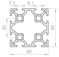 Алюминиевый станочный профиль 60x60 2-пазовый анодированный