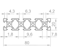 Алюмінієвий верстатний профіль 80x20 V образний без покриття