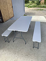 Стіл для кемпінгу 180см Пластиковий переносний розкладний стіл і лавки для дому, на природу, в альтанку і т.д.