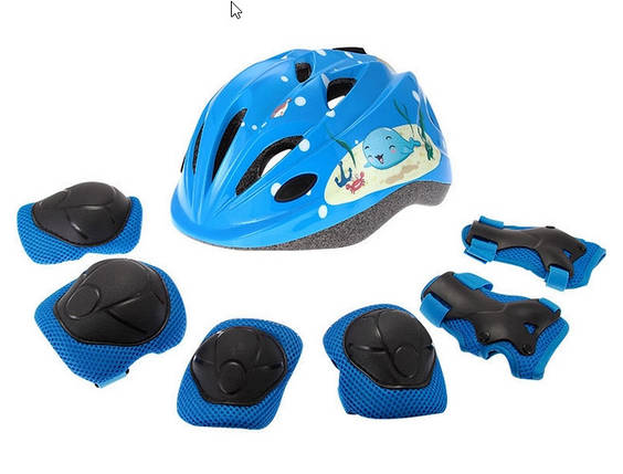Синій набір KASTO шолом дитячий в комплекті із захистом дитячий захист катання на велосипеді роликах самокате, фото 2