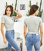 Жіноча коротка кроп топ футболка, літня модна бавовняна футболка топ