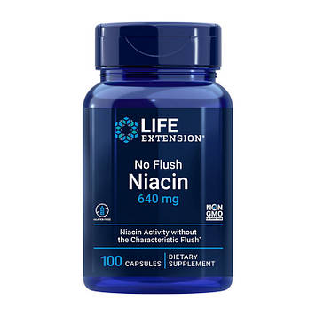 Ніацин (В3) Life Extension No-Flush Niacin 640 mg підтримка серцево-судинної та нервової систем (100 caps)