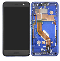 Дисплей (екран) для HTC U11 + тачскрін, чорний, з передньою панеллю синього кольору, Sapphire Blue, оригінал