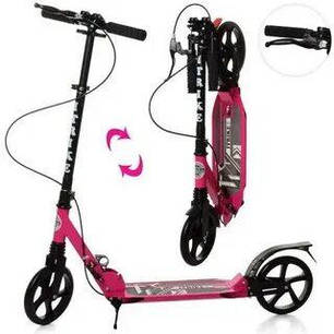 Scooter Urban дитячий складаний двоколісний самокат з амортизаторами і затиском керма (рожевий), фото 1