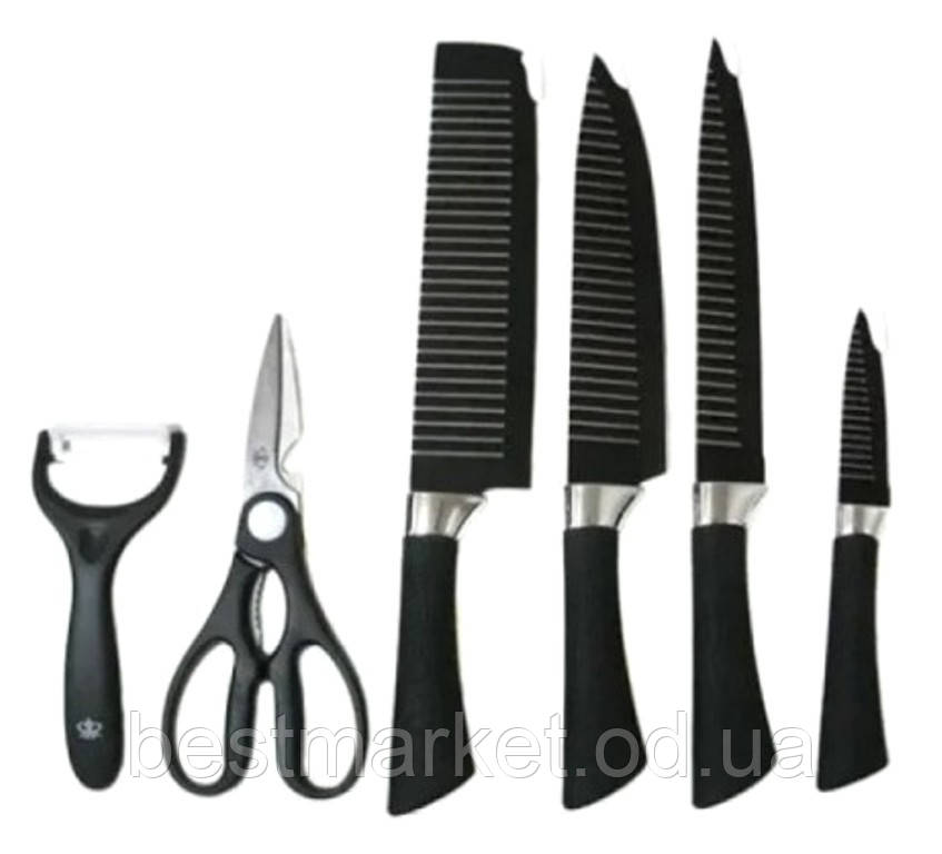 Набір Кухонний Ножів Овочечистка та Ножиці з Ребристою Поверхня 6 в 1 Everrich ER-010