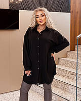 Длинная женская рубашка туника на пуговицах свободного кроя в больших размерах 56/60, Черный