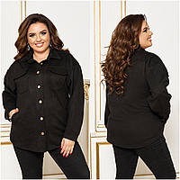 Замшевая женская рубашка в больших размерах 48-50, Кашемир, Черный