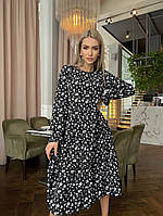 Повседневное женское платье с цветочным принтом свободного фасона из софта 46/48, Черный
